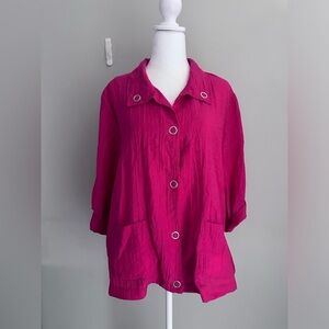 Chico’s Women Blouse  3/4 Roll - Tab Sleeve Casual Office Shirt Pink Sz 2 (2X)